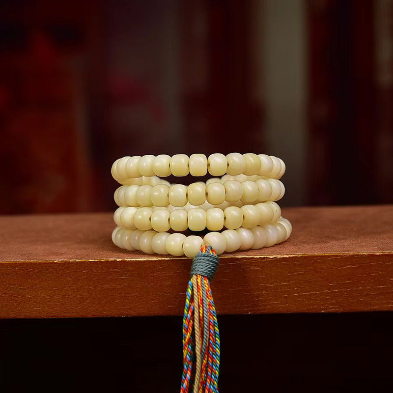 EverestArtstudios Natural Golden-Yellow Camel Bone Barrel-Bead 108-Bead Mala