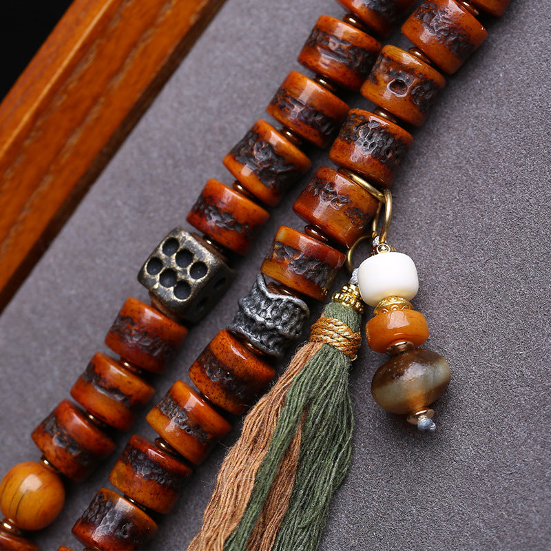 EverestArtstudios Yak Bone 108-Bead Mala with Agate and Turquoise Accents