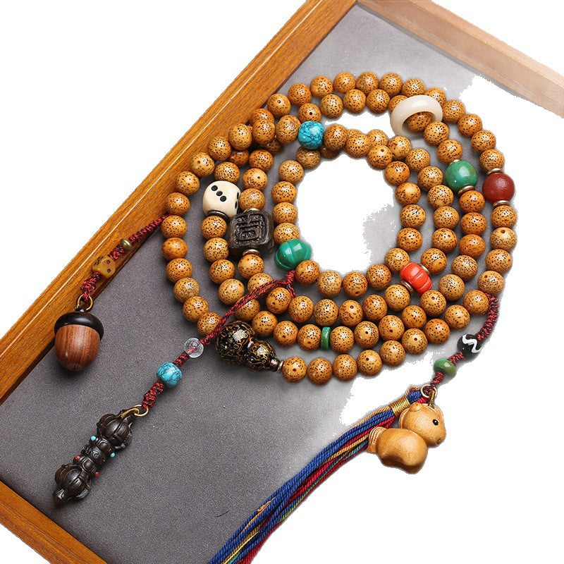 Tibetan Wenwan Natural Star Moon Bodhi Son 108 Buddha Beads Oblique Span Sweater Chain Opening Old Material High Density Old Seed