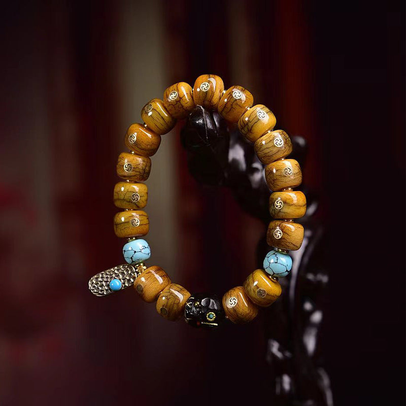 EverestArtstudios Bone Barrel Bead Copper Inlay Bracelet