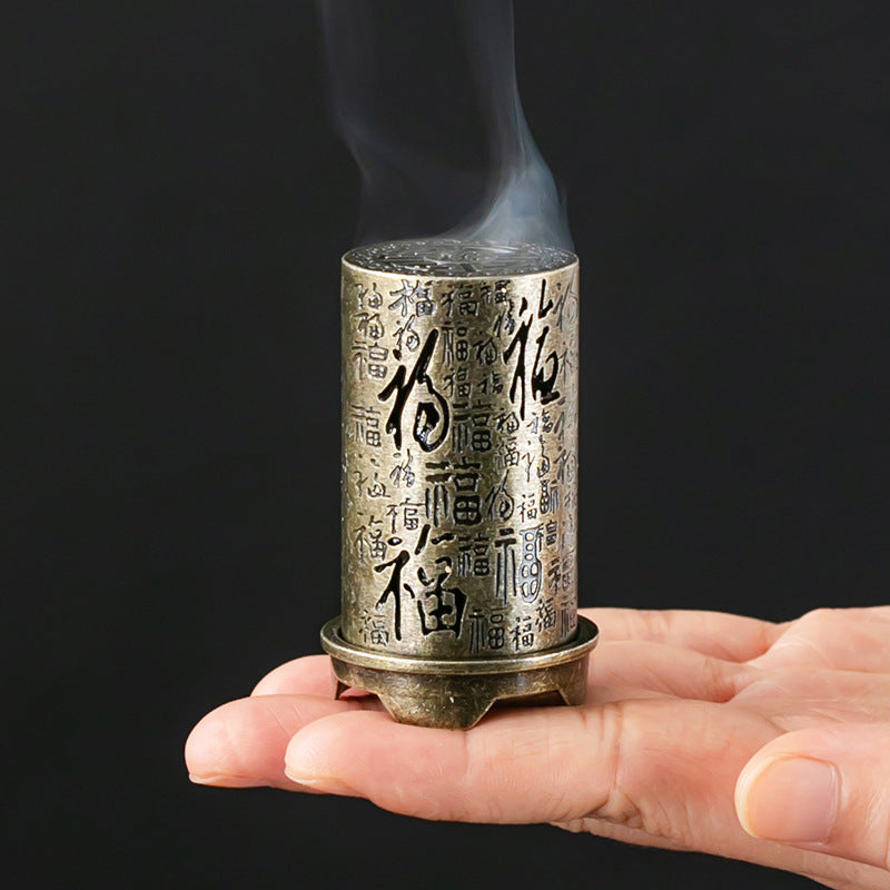 Cross-border hot-selling vertical cylindrical Baifu incense burner creative hollow aromatherapy burner tabletop ornament sandalwood tower incense grain burner