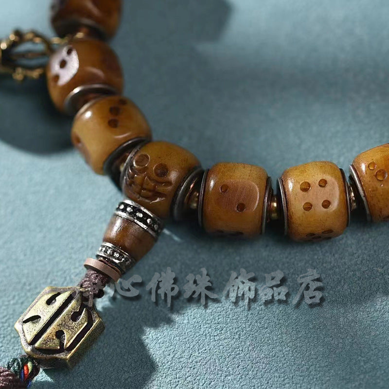 EverestArtstudios Camel Bone Dice Bead Tassel Bracelet