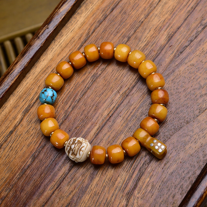 EverestArtstudios Yak Bone Barrel Bead Guanyin Charm Bracelet
