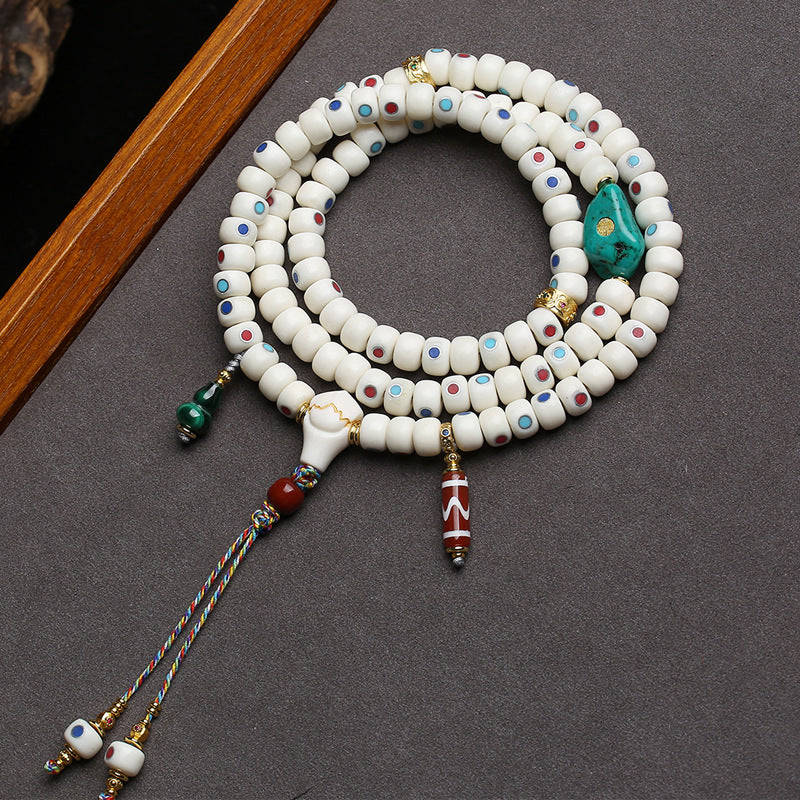 Natural deer bone inlaid Duobao swastika bucket beads 108 Buddha beads multi-ring bracelet agate coconut pedicle accessories Wenwan
