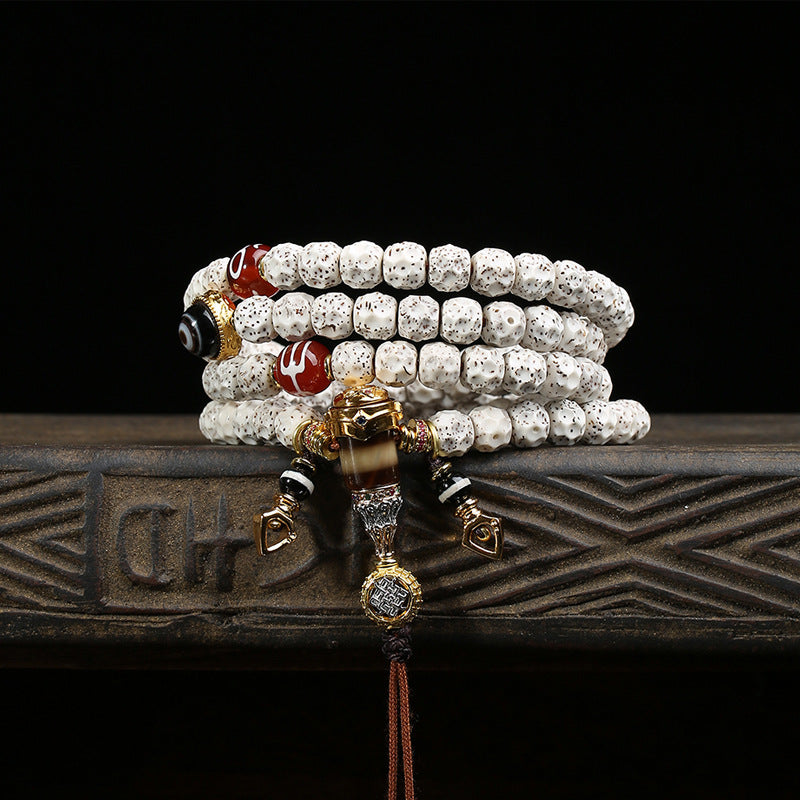 Natural Star Moon Bodhi Son Seiko Seiko Carving Phaseless 108 Buddha Beads Shrinking Ring Bracelet Agate Inlaid Dzi Beads Accessories