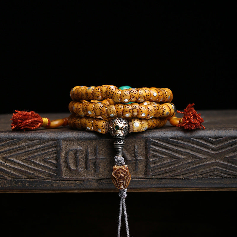 Natural opening old material Xingyue Bodhi large intestine beads 108 Buddha beads rosary beads return bone copper waist beads tee accessories