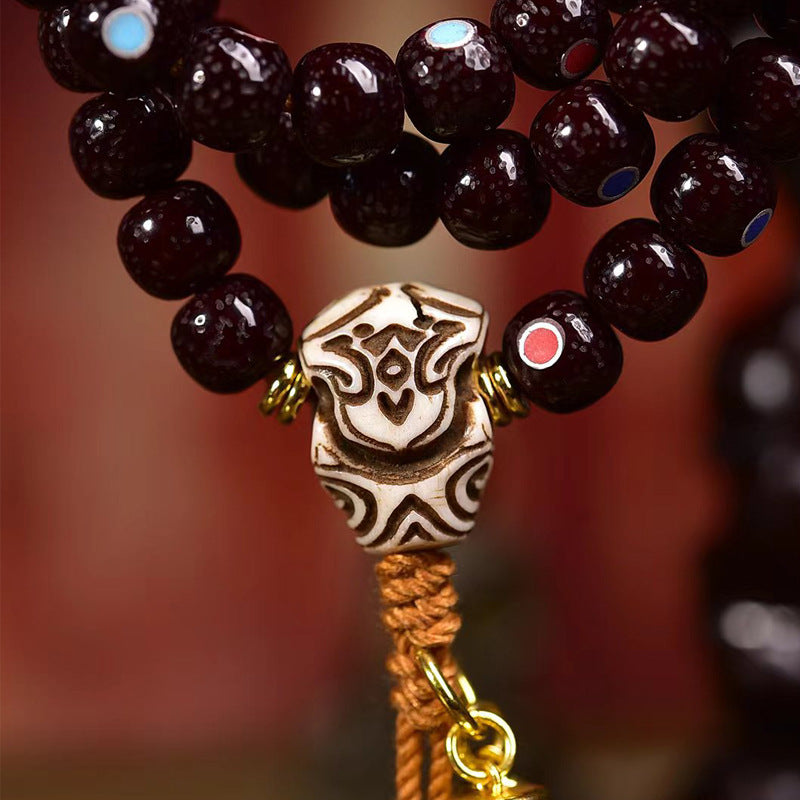 EverestArtstudios Natural Cinnabar-Finished Inlaid Xingyue Bodhi 108-Bead Mala