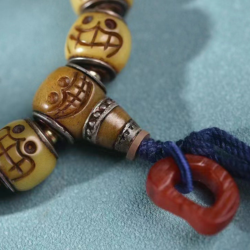 EverestArtstudios Camel Bone Copper Inlay Carved Bead Bracelet