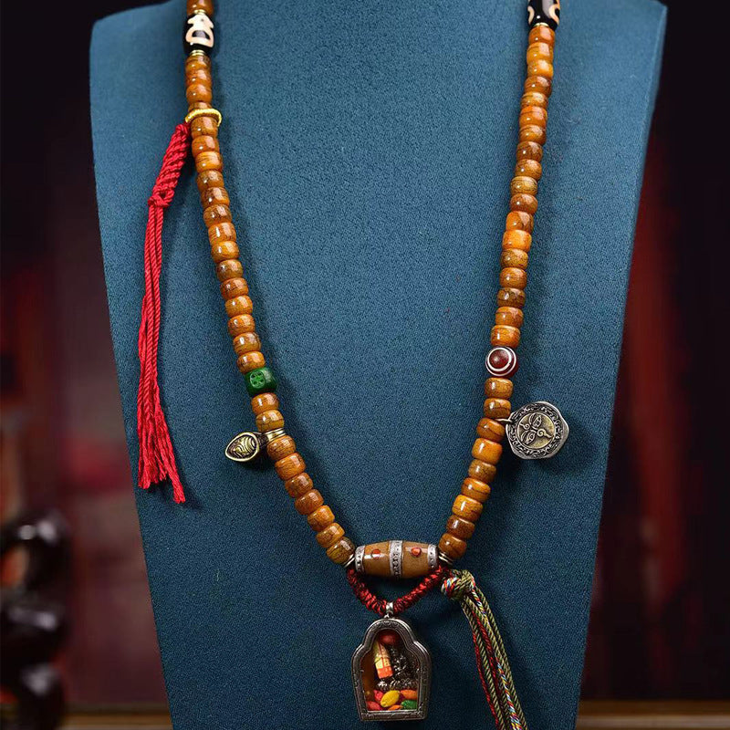 EverestArtstudios Tibetan Vintage Camel Bone Barrel-Bead 108-Bead Mala Wrap Bracelet