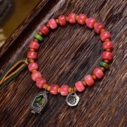 EverestArtstudios Camel Bone Crimson Barrel Bead Agate Bracelet
