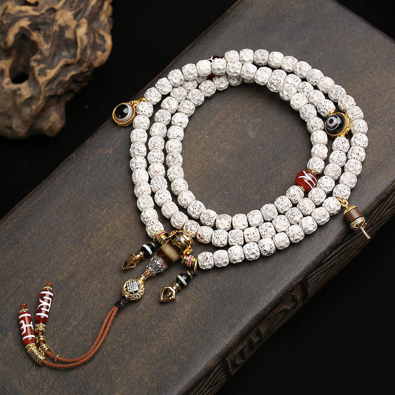 Natural Star Moon Bodhi Son Seiko Seiko Carving Phaseless 108 Buddha Beads Shrinking Ring Bracelet Agate Inlaid Dzi Beads Accessories