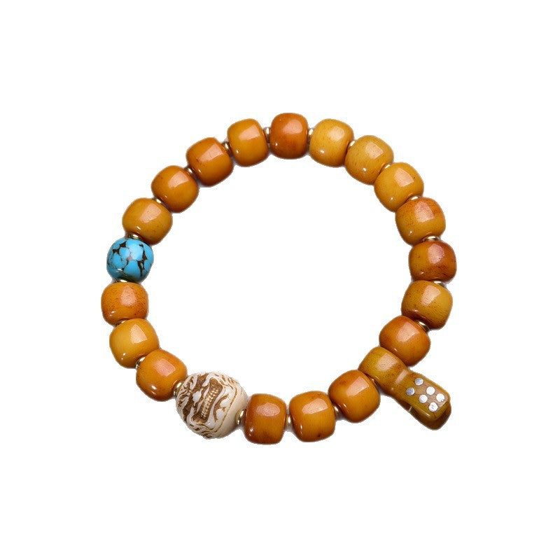 EverestArtstudios Yak Bone Barrel Bead Guanyin Charm Bracelet