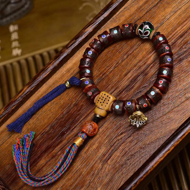 EverestArtstudios Yak Bone Multicolor Inlay Barrel Bead Bracelet