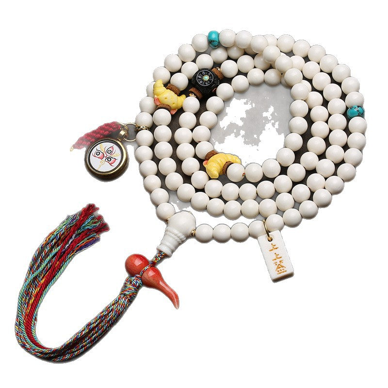 EverestArtstudios Antler 108-Bead Mala with Carved Accents and Fortune Charms