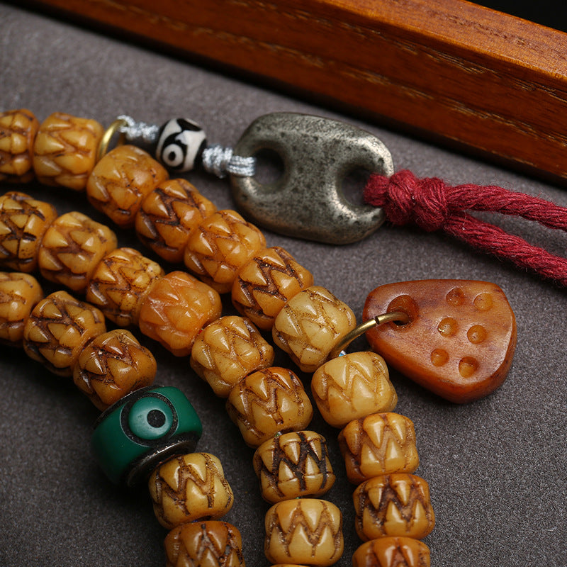 Tibetan backflow bone carving devours 108 Buddha beads, rosary beads, multi-circle bracelets, turquoise materials, glazed accessories, Wenwan