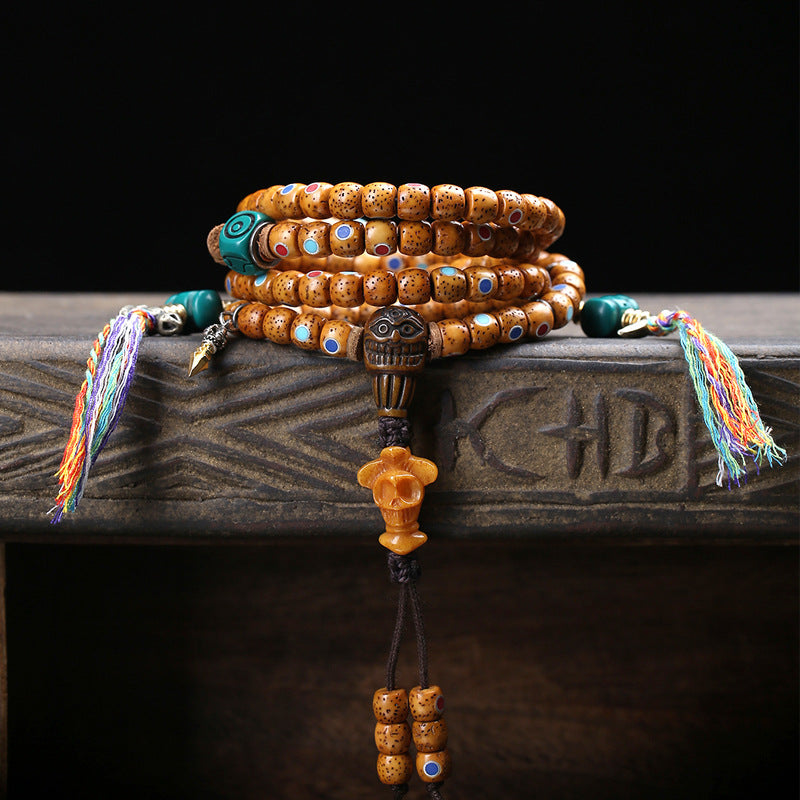 Natural Duobao inlaid Star Moon Bodhi seeds 108 Buddha beads rosary beads open piece old material return bone tee copper accessories