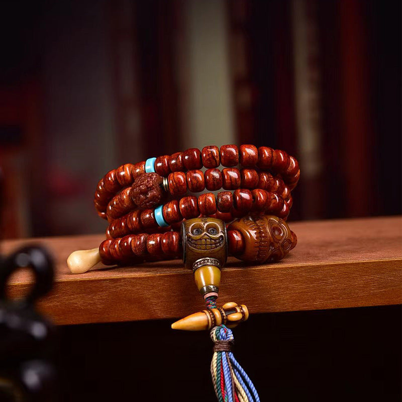 EverestArtstudios Tibetan Vintage Bone Barrel-Bead 108-Bead Mala Necklace