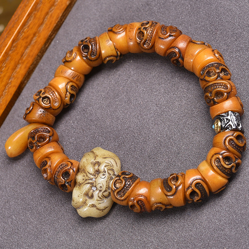 EverestArtstudios Bone Carved Motif Bead Bracelet