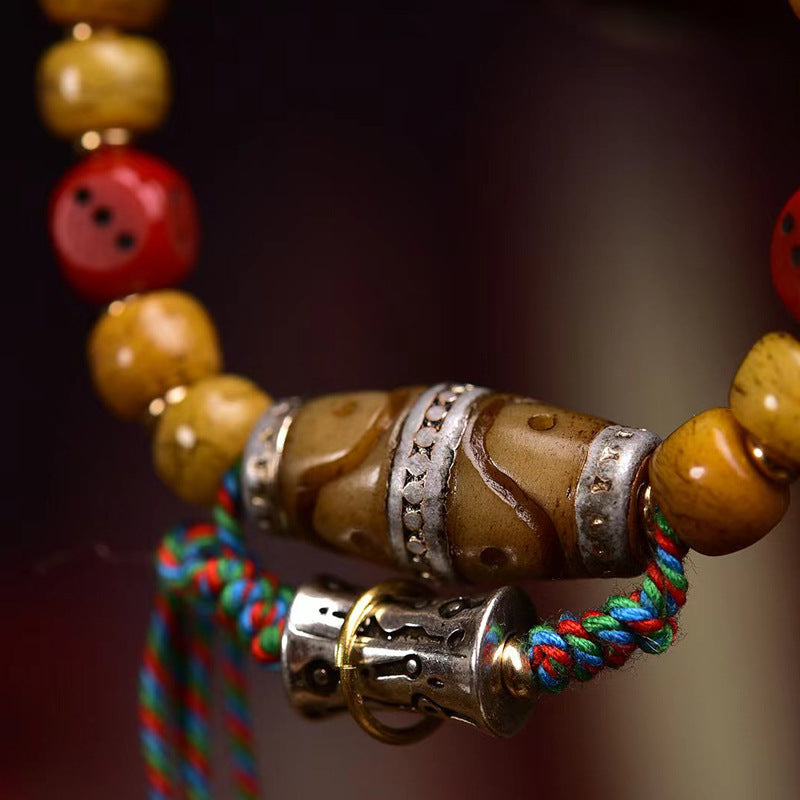 EverestArtstudios Camel Bone Agate Dzi-Style Dice Accent Bracelet