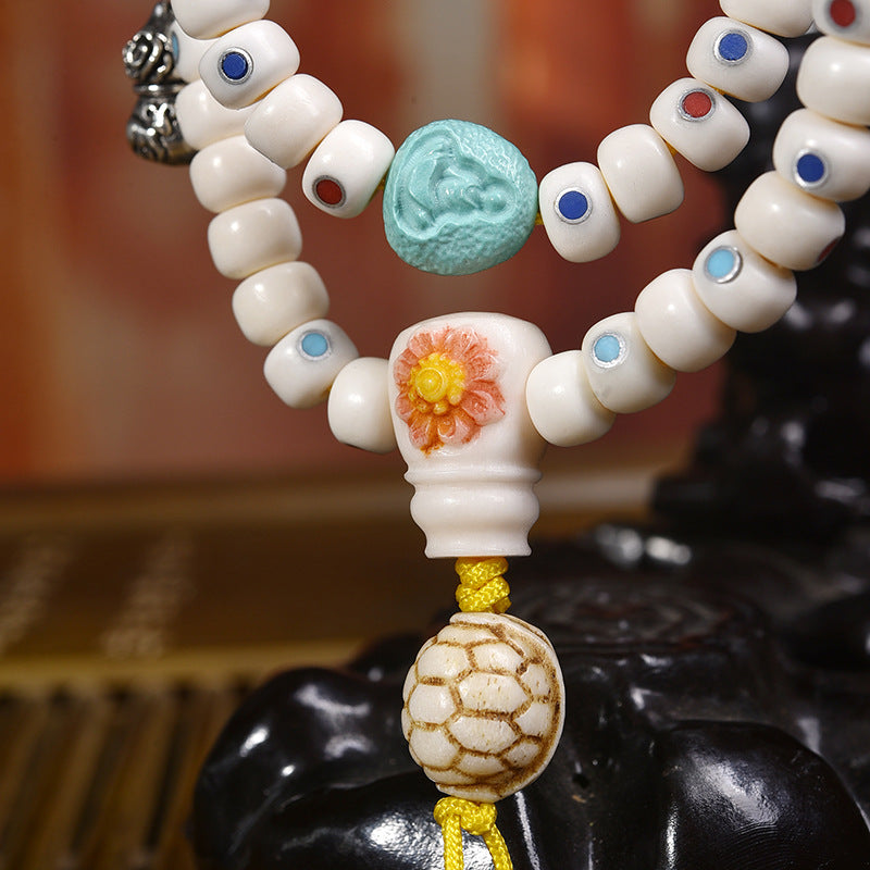 EverestArtstudios Deer Bone Inlaid Mala Wrap Bracelet