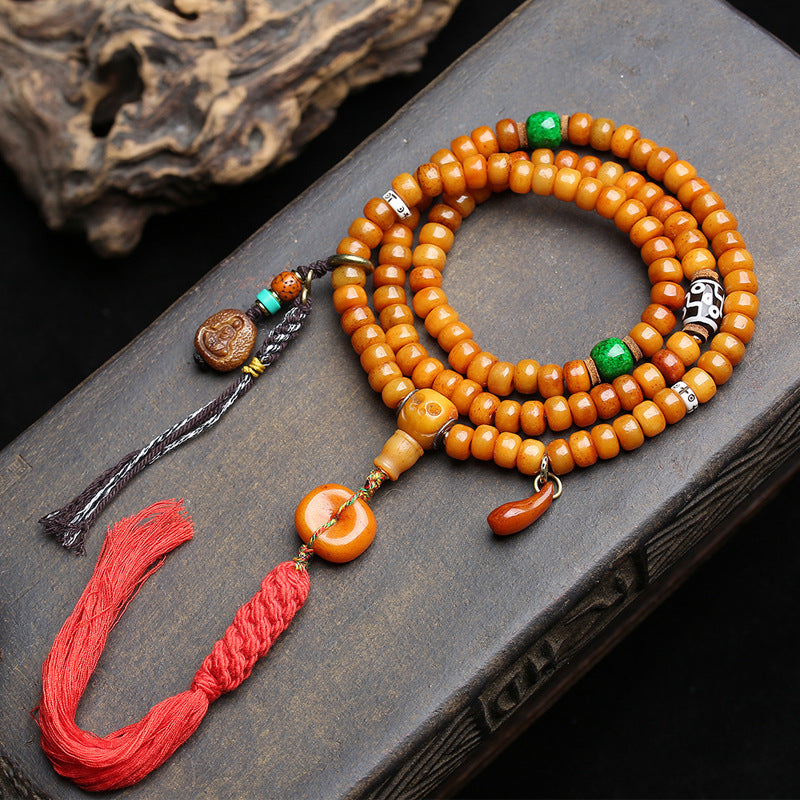 Tibetan return yak bone bucket beads 108 Buddha beads Tibetan cultural play multi-circle bracelet retro ethnic style sweater chain