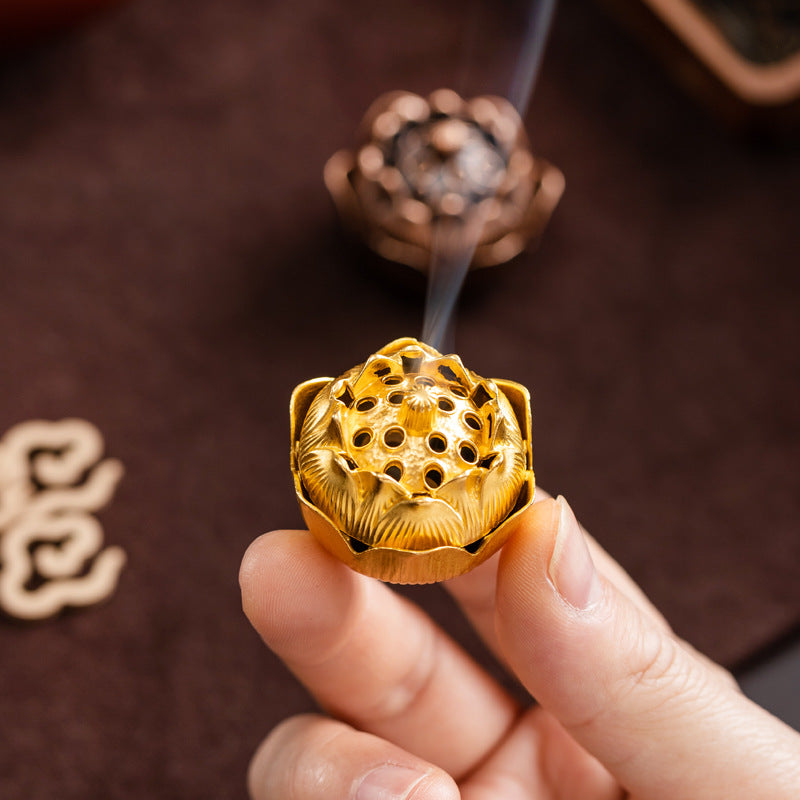 Mini alloy hollow lotus incense burner household indoor auspicious cloud pan incense antique incense burner incense ornament factory direct sales