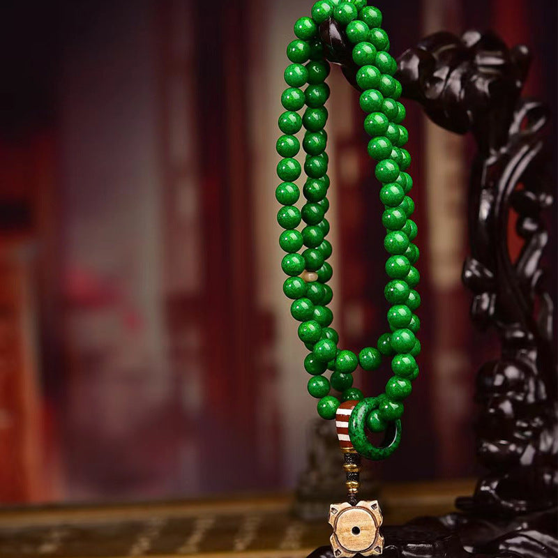 EverestArtstudios Tibetan Horn-Look 108-Bead Mala with Agate and Bone Accents