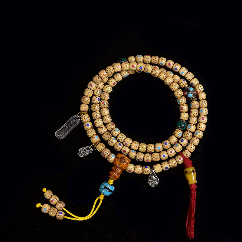 EverestArtstudios Inlaid Three Jewels Xingyue Bodhi 108-Bead Tibetan Mala