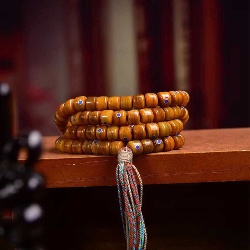 EverestArtstudios Tibetan Vintage Yak Bone Silver-Tone Lapis Inlay 108-Bead Mala