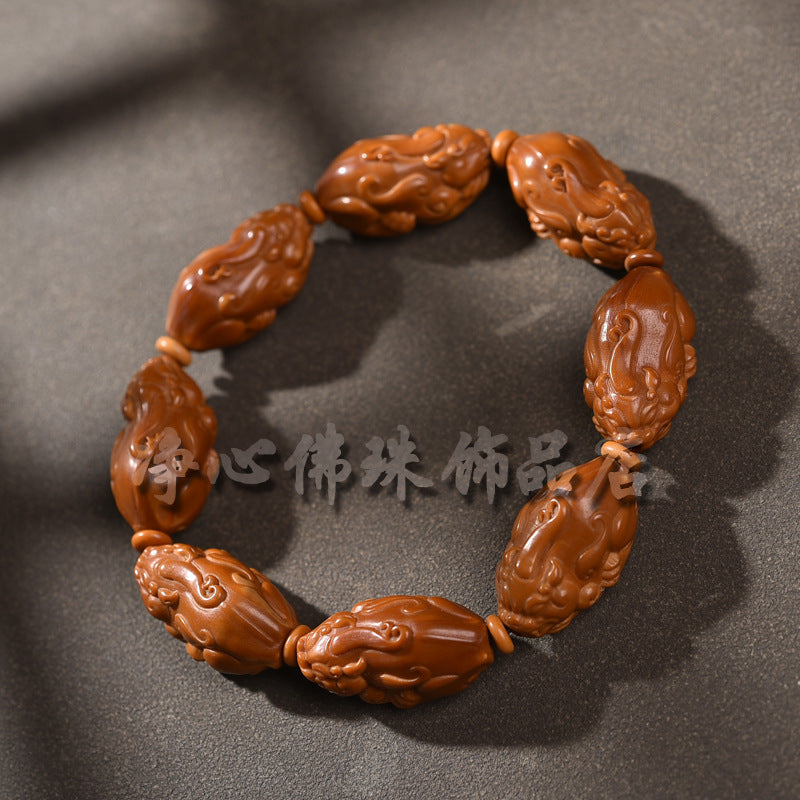 EverestArtstudios Carved Olive Pit Auspicious Motif Bracelet Collection