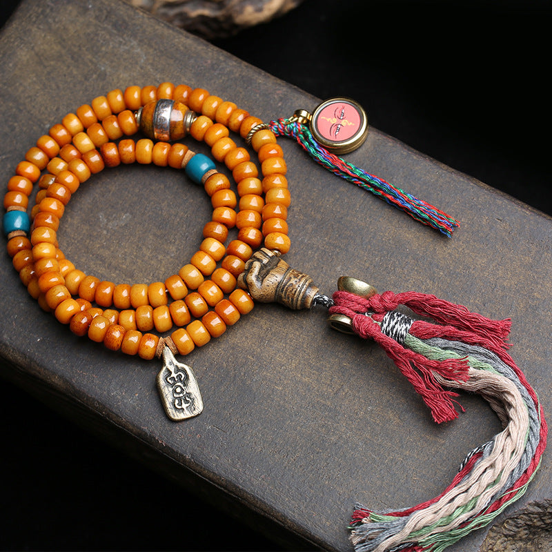 Tibetan return yak bone bucket beads 108 Buddha beads Tibetan cultural play multi-circle bracelet retro ethnic style sweater chain