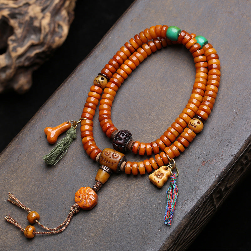 Tibetan returned yak bone pan beads 108 Buddha beads rosary beads old bone tee lotus lake barrel beads Vajra Bodhi accessories