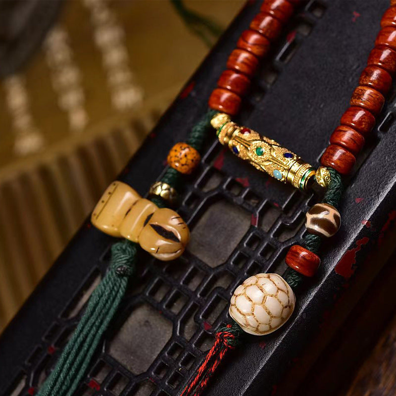 EverestArtstudios Tibetan Yak Bone Barrel-Bead 108-Bead Mala with Copper Clip