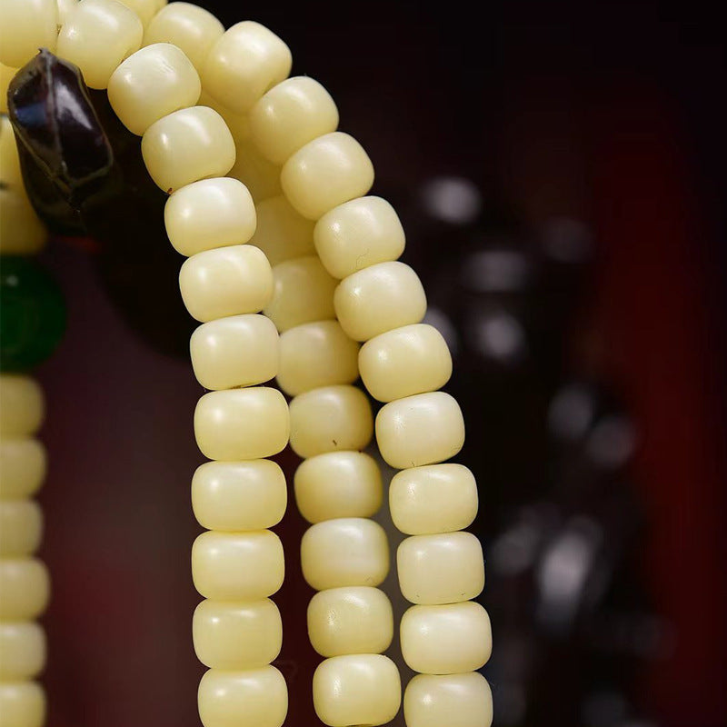 EverestArtstudios Natural Golden-Yellow Camel Bone Barrel-Bead 108-Bead Mala