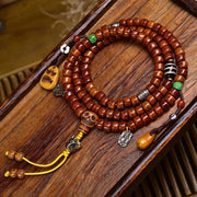 EverestArtstudios Tibetan Vintage Yak Bone 108-Bead Mala with Agate and Glass Accents