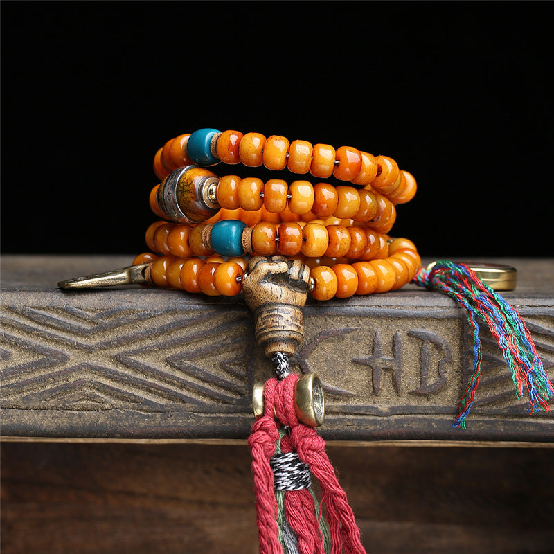 Tibetan return yak bone bucket beads 108 Buddha beads Tibetan cultural play multi-circle bracelet retro ethnic style sweater chain