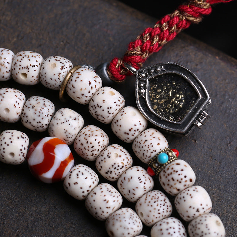 Natural Hainan Xingyue Bodhi Seed 108 Buddha Beads Barrel Beads Agate Tiger Teeth Dzi Beads White Crystal Gawu Box Accessories