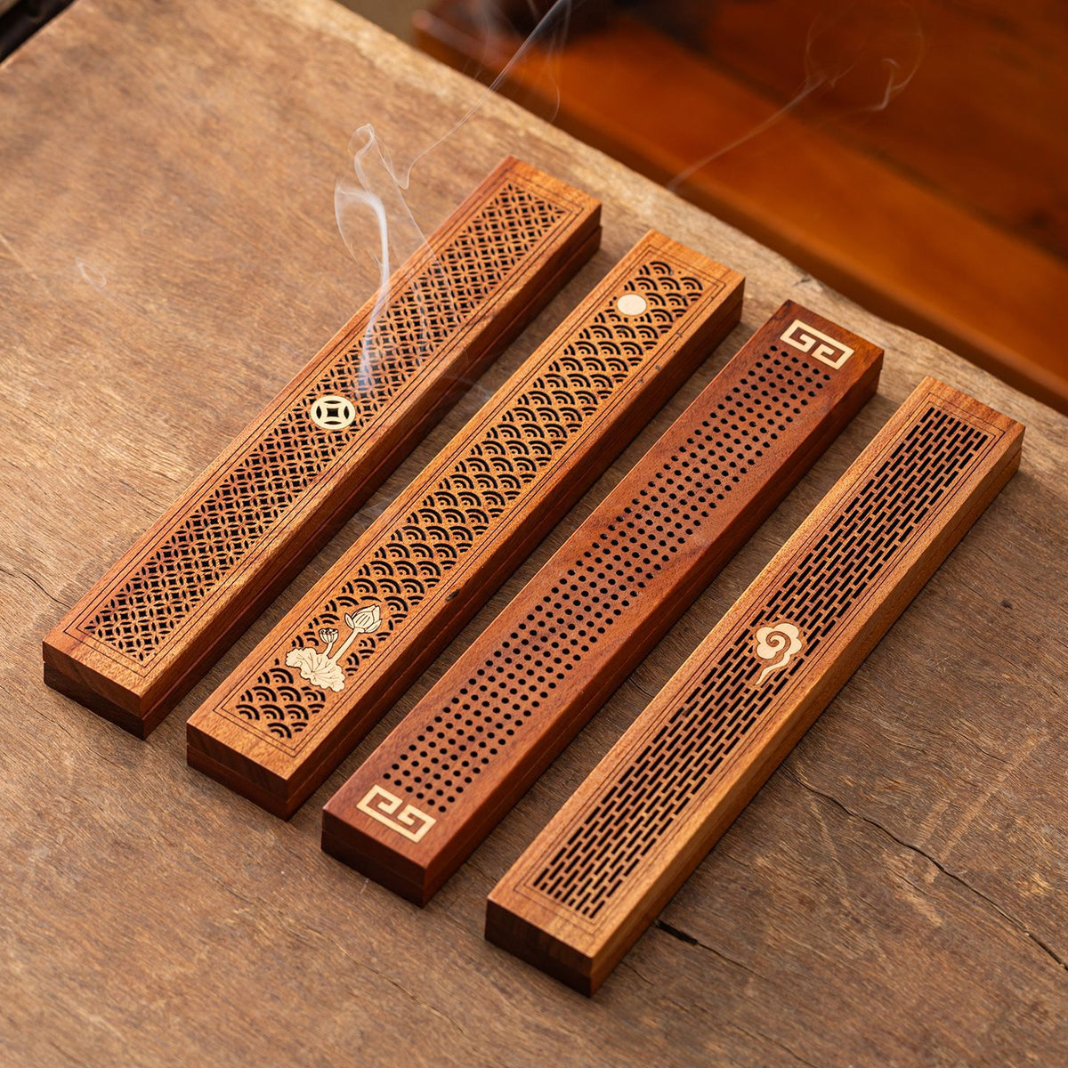 Ebony rosewood red light sandalwood auspicious cloud lying incense burner line incense insert solid wood incense burner incense burner home indoor sandalwood burner