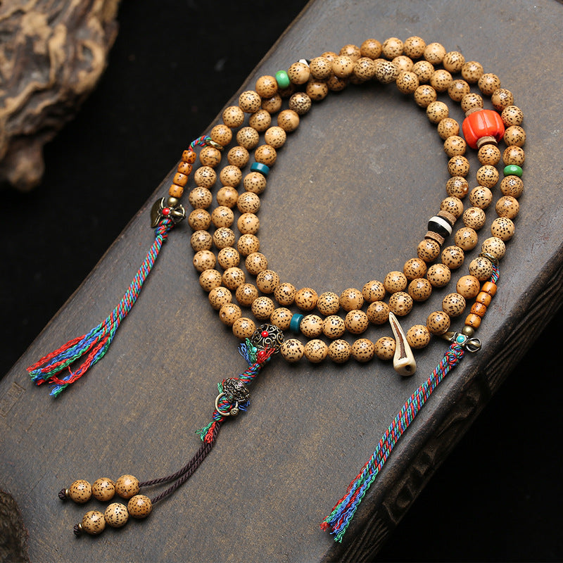 Tibetan Wenwan Open Film Star Moon Bodhi 108 Buddha Beads Multi-circle Bracelet Coral Yak Bone Copper Tee Accessories