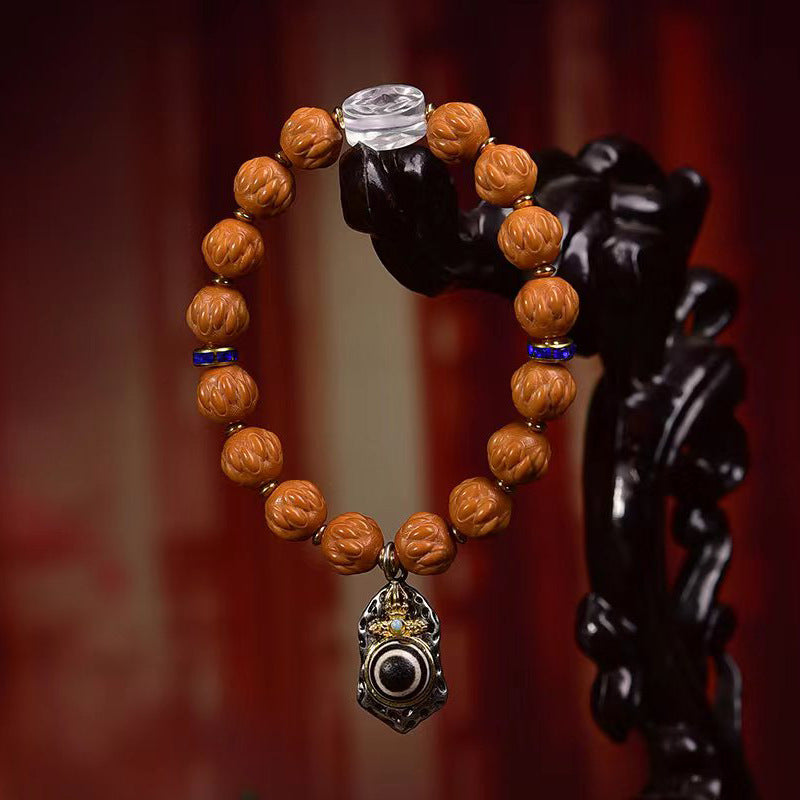 EverestArtstudios Monkey Head Bodhi Seed Carved Crystal Accent Bracelet