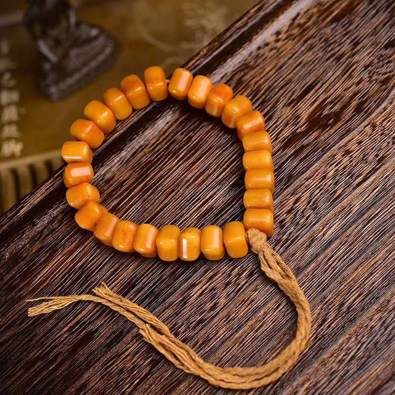 EverestArtstudios Camel Bone Sculpted Square Bead Bracelet