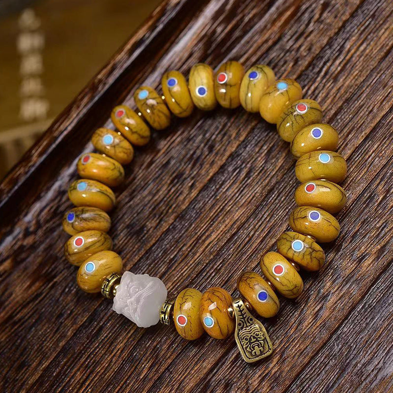 EverestArtstudios Yak Bone Disc Bead Multicolor Inlay Bracelet