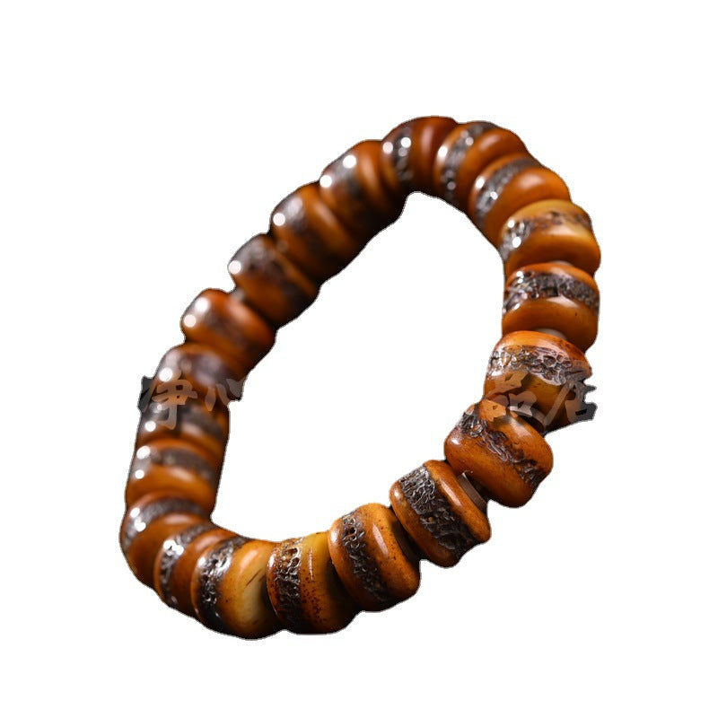EverestArtstudios Bone Engraved Barrel Bead Bracelet