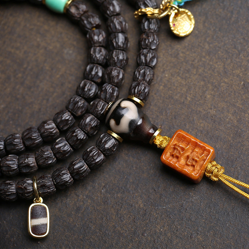 Natural coconut pedicle 18 Buddha beads rosary beads engraved passion seeds multi-ring bracelet agate tee clip return bone accessories