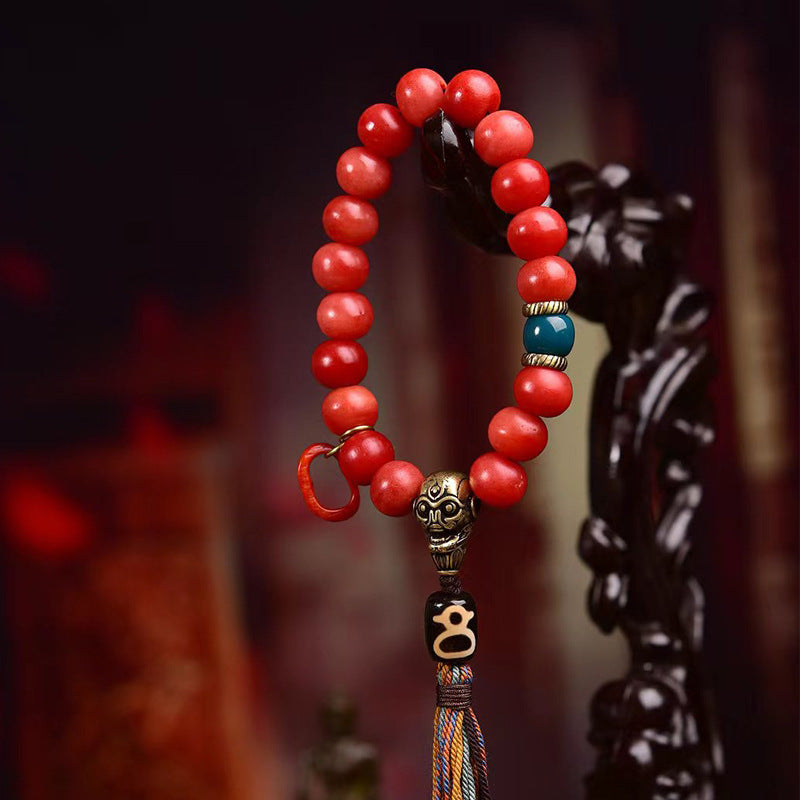 EverestArtstudios Camel Bone Crimson Rounded Bead Bracelet
