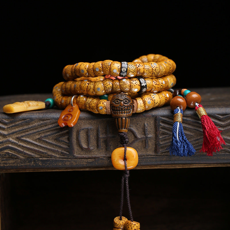 EverestArtstudios Xingyue Bodhi 108-Bead Mala with Bone and Safety Ring Accents