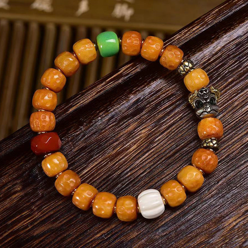 EverestArtstudios Bone Textured Barrel Bead Garuda Accent Bracelet