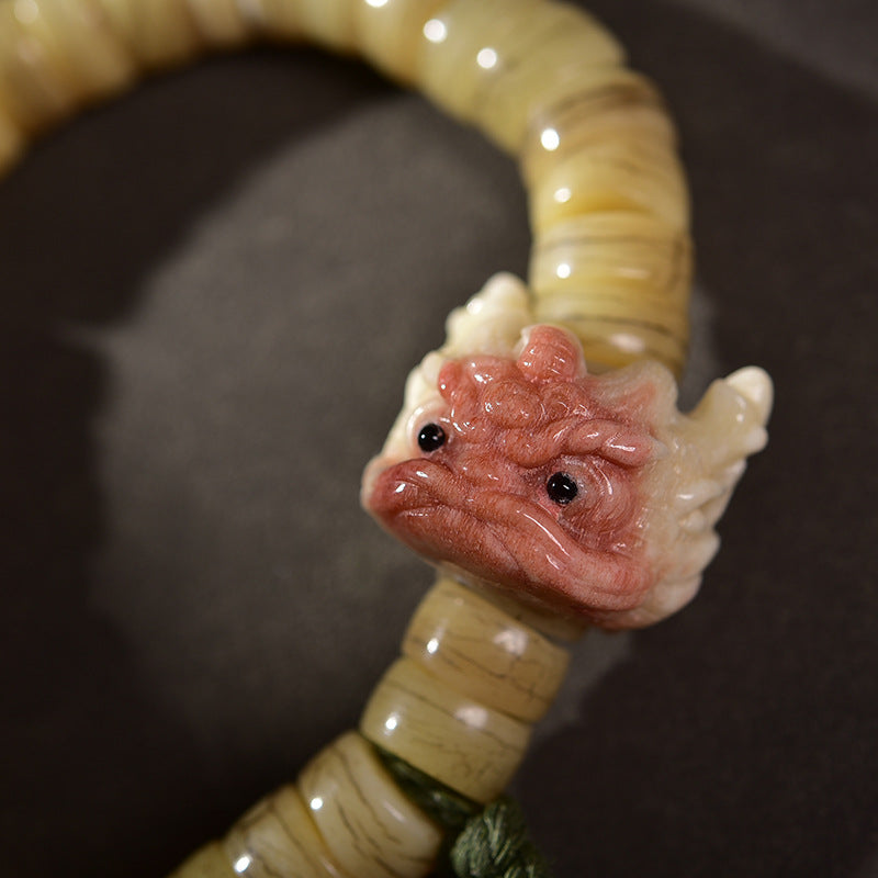 EverestArtstudios Camel Bone Sculpted Bead Dzi-Style Charm Bracelet