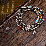 EverestArtstudios Natural Agate Tiger-Tooth Dzi 108-Bead Mala with Red Agate and Clear Quartz