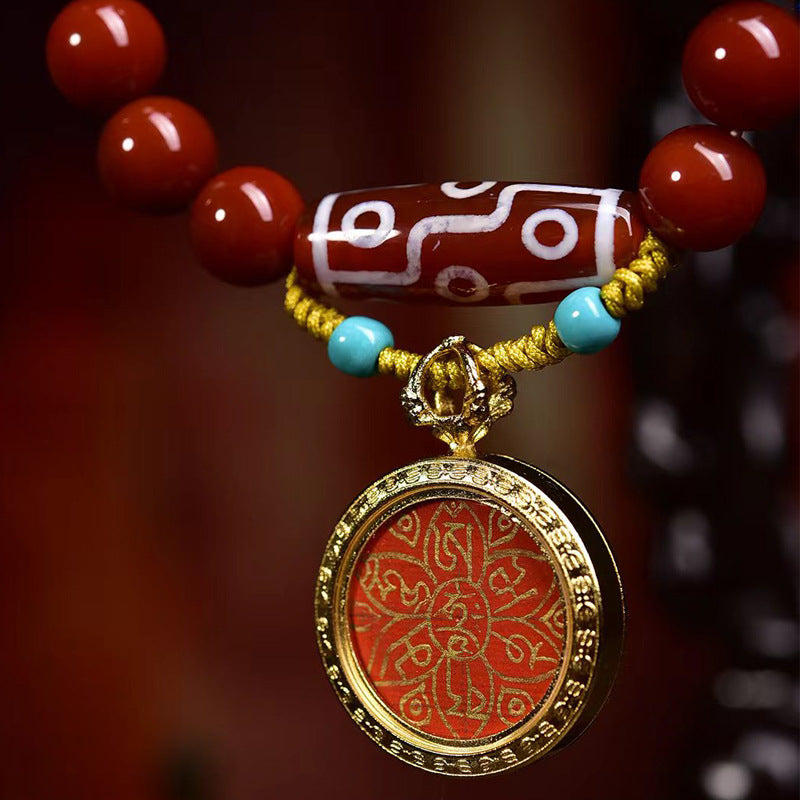 EverestArtstudios Nanhong Agate Six-Syllable Mantra Charm Bracelet
